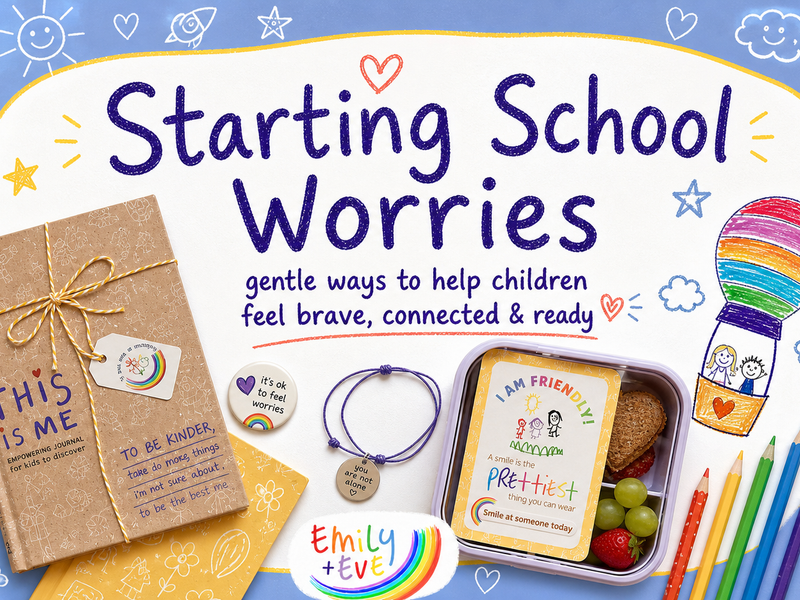 Emily & Eve children's journal, affirmation card, worry pin and bracelet for supporting starting school worries and separation anxiety