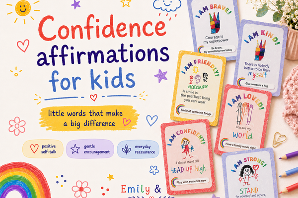 Child choosing Emily and Eve affirmation cards for confidence and positive self-talk
