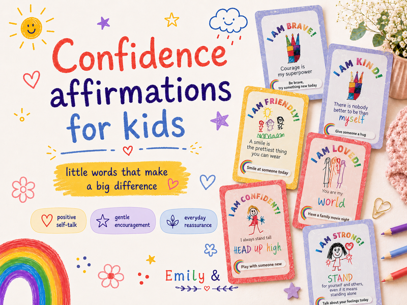 Child choosing Emily and Eve affirmation cards for confidence and positive self-talk