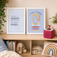 Load image into Gallery viewer, Emily &amp; Eve confidence wall prints styled with a Toniebox in a calm child’s bedroom corner
