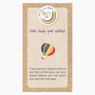 Emily & Eve children's worry pin with Colourful balloon enamel pin and Float Away Your Worries comfort card 
