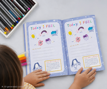 Load image into Gallery viewer, Child using Emily &amp; Eve children’s wellbeing journal on the “Today I Feel” page
