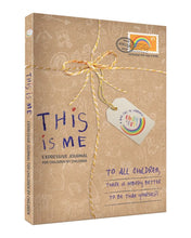 Load image into Gallery viewer, This Is Me expressive journal for children by Emily &amp; Eve, diary wrapped in brown paper with yellow ribbon
