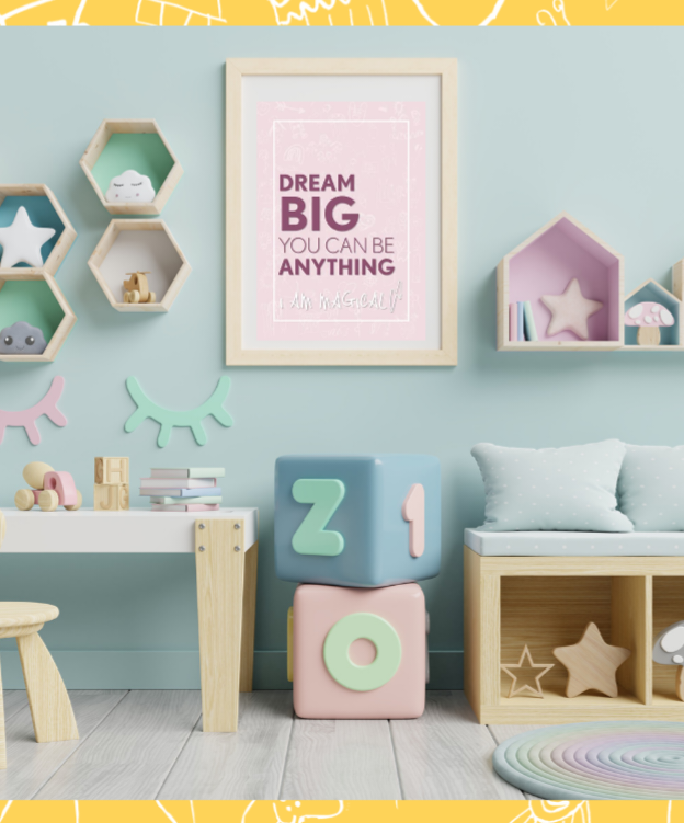 Kids bedroom wall art dream big you can be anything blush pink